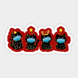 Funny Christmas Cats in Face Masks Sticker